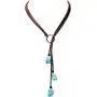 Bohemian Synthetic Turquoise Necklace Handmade Vintage Y-shaped Jewelry with Genuine Flat Brown Leather Bohemian Synthetic Turquoise Necklace Handmade Vintage Y-shaped Jewelry with Genuine Flat Brown Leather