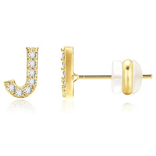 KissYan Initial Stud Earrings, 925 Sterling Silver Post Hypoallergenic Simulated Diamond Alphabet Letter Earrings Fashion Jewelry Gift for Women Girls
