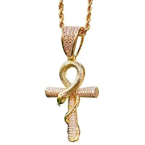 Shop-iGold Men Women 14k Gold Pl Ankh Cross Diamond Ankh Cross Egyptian Ice Out Pendant Charm Pendant, Stainless Steel Real 2.5 mm Rope Chain, Mans Jewelry, Iced Pendant, Ankh Necklace Shop-iGold Men Women 14k Gold Pl Ankh Cross Diamond Ankh Cross Egyptian Ice Out Pendant Charm Pendant, Stainless Steel Real 2.5 mm Rope Chain, Mans Jewelry, Iced Pendant, Ankh Necklace