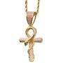 Shop-iGold Men Women 14k Gold Pl Ankh Cross Diamond Ankh Cross Egyptian Ice Out Pendant Charm Pendant, Stainless Steel Real 2.5 mm Rope Chain, Mans Jewelry, Iced Pendant, Ankh Necklace