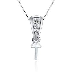 LGSY 925 Sterling Silver Simple CZ Pearl Bail Pendants for Pearl Jewely Making, Design Pendant Fitting for Fashion Jewlery