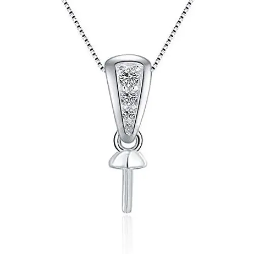 LGSY 925 Sterling Silver Simple CZ Pearl Bail Pendants for Pearl Jewely Making, Design Pendant Fitting for Fashion Jewlery
