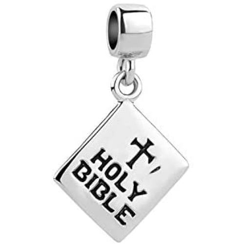 SBI Jewelry Cross Holy Bible Charm for Bracelets Book Dangle Charm Engraved Matthew 19:26 Gift for Women Girls Mom Birthday