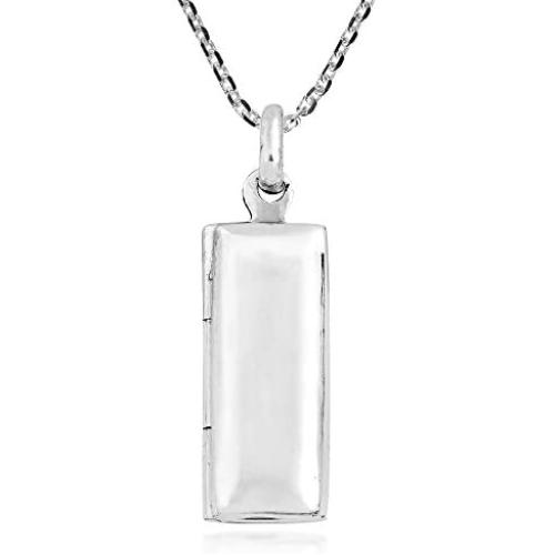 AeraVida Plain Rectangle Locket .925 Sterling Silver Pendant Necklace