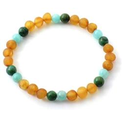 TipTopEco Amber Stretch Bracelet with Semi Precious Stones - for Adults (Men and Women) - 7 Inches Long - Raw Cognac Beads