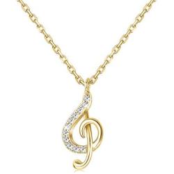 Sllaiss 925 Sterling Silver Music Note Pendant Necklace Swarovski Crystal Treble Clef Necklace 18K Gold Plated Fine Music Jewelry Gift for Women For Anniversary