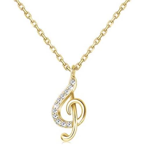 Sllaiss 925 Sterling Silver Music Note Pendant Necklace Swarovski Crystal Treble Clef Necklace 18K Gold Plated Fine Music Jewelry Gift for Women For Anniversary