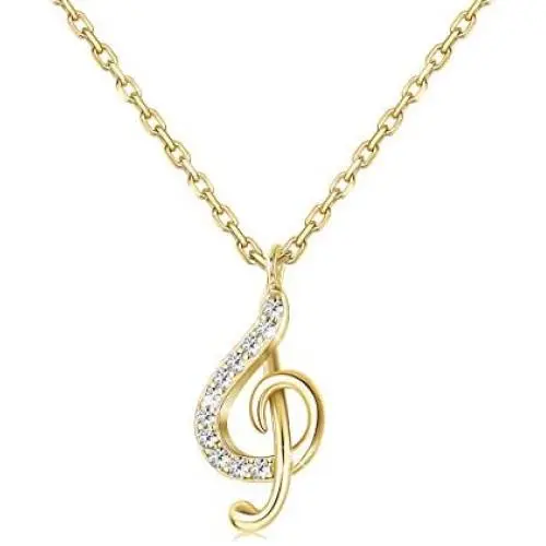 Sllaiss 925 Sterling Silver Music Note Pendant Necklace Swarovski Crystal Treble Clef Necklace 18K Gold Plated Fine Music Jewelry Gift for Women For Anniversary