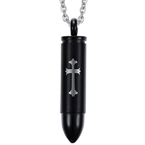 Dreamstone Stainless Steel Cross Bullet Pendant Necklace,Urn Necklaces for Cremation Ashes,Free Chain 20''