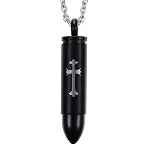 Dreamstone Stainless Steel Cross Bullet Pendant Necklace,Urn Necklaces for Cremation Ashes,Free Chain 20'' Dreamstone Stainless Steel Cross Bullet Pendant Necklace,Urn Necklaces for Cremation Ashes,Free Chain 20''