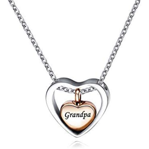 QeenseKc Rose Gold Double Heart Urn Necklaces for Human Pet Ashes Cremation Jewelry for Ashes Keepsake Memorial Pendant Jewelry