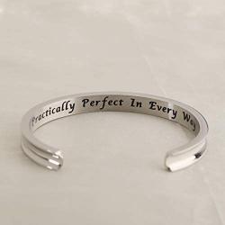 WUSUANED Mary Poppins Quote Practically Perfect in Every Way Hair Tie Grooved Cuff Bangle Bracelet Mother Daughter Friendship Gift