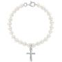 925 Sterling Silver Jewelry Set Girl Cross Simulated Pearl 15'' Necklace Bracelet