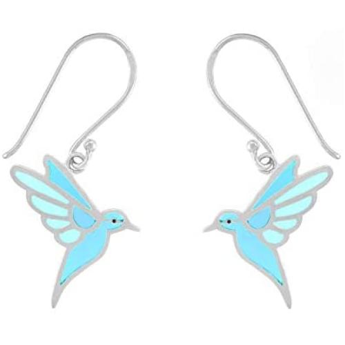 Boma Jewelry Sterling Silver Blue Resin Bird Dangle Earrings