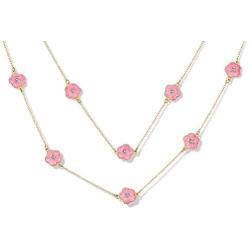 Bling Jewelry White Pink Orange Flower Long Gold Plated Crystal Accent Station Chain Wrap Layer Clover Necklace for Women 40 Inch