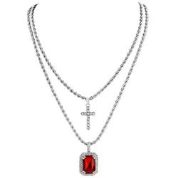 Ingemark Cross Birthstone Gem Pendant Necklace Trendy Silver Chain Choker Necklace Set