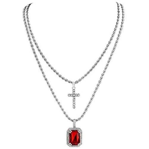 Ingemark Cross Birthstone Gem Pendant Necklace Trendy Silver Chain Choker Necklace Set