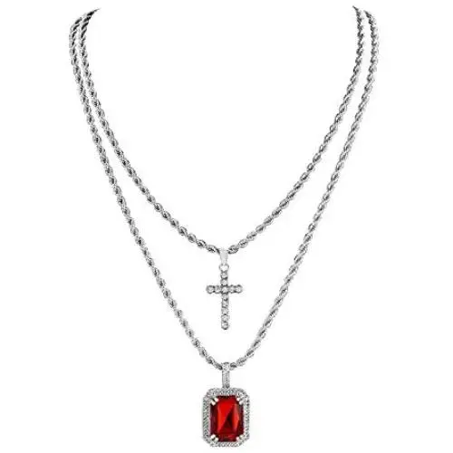 Ingemark Cross Birthstone Gem Pendant Necklace Trendy Silver Chain Choker Necklace Set