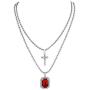 Ingemark Cross Birthstone Gem Pendant Necklace Trendy Silver Chain Choker Necklace Set