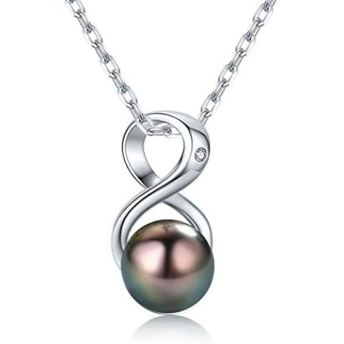 CHAULRI Infinity Tahitian Black Pearl Pendant Necklace 18K Gold Plated 925 Sterling Silver- Birthday Anniversary Jewelry Gifts for Women Wife Mom Daughter