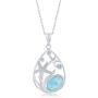 Starfish Pear-Shaped Caribbean Natural Larimar Gemstone and Blue Cubic Zirconia Sterling Silver Pendant 18’’ Necklace Jewelry for Women or Teens