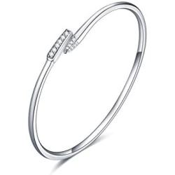LUHE Dainty Open Cuff Bracelets Sterling Silver Plain Polished Finish Open Cuff Bangle Jewelry Gift for Women Tenns Girls fit Wrist from 5.5-7.6 in Circumference