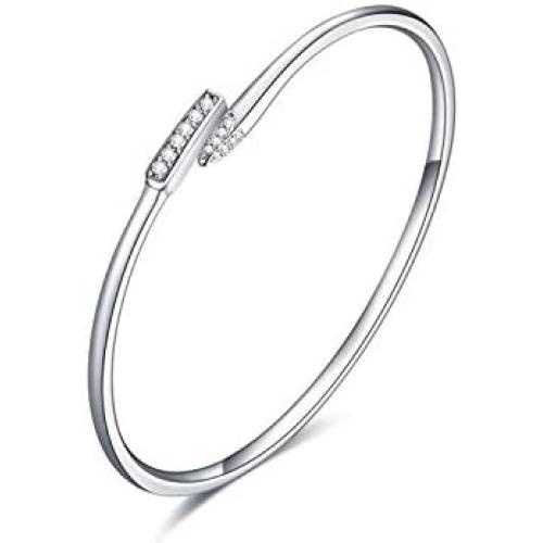 LUHE Dainty Open Cuff Bracelets Sterling Silver Plain Polished Finish Open Cuff Bangle Jewelry Gift for Women Tenns Girls fit Wrist from 5.5-7.6 in Circumference
