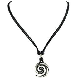 BlueRica Koru Spiral Wave Pendant on Adjustable Black Rope Cord Necklace