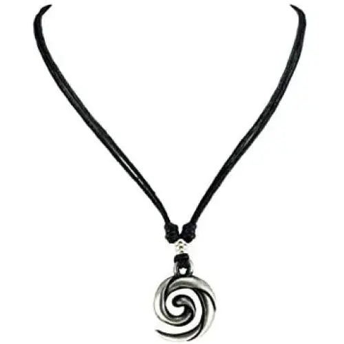 BlueRica Koru Spiral Wave Pendant on Adjustable Black Rope Cord Necklace BlueRica Koru Spiral Wave Pendant on Adjustable Black Rope Cord Necklace