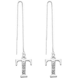 SENFAI 26 Alphabet Crystal Initial Letters Long Charms Adjustable String Earrings 3 Tone