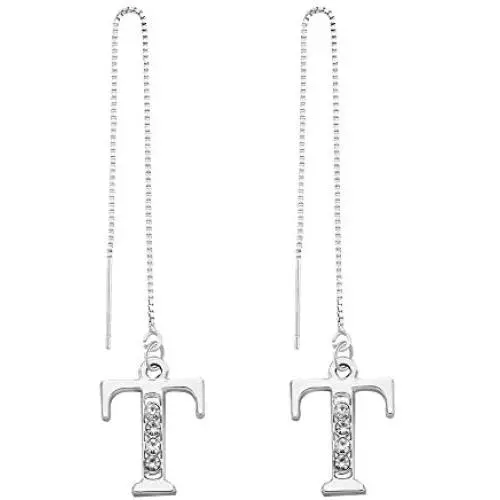 SENFAI 26 Alphabet Crystal Initial Letters Long Charms Adjustable String Earrings 3 Tone