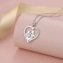 FLYOW S925 Sterling Silver Cute Animal Penguin Heart Pendant Mother Child I Love You Mom Penguin Necklace Jewelry Birthday Gifts for Women