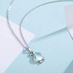 CHENGHONG Penguin Gifts for Women 925 Sterling Silver Penguin Moonstone Necklace Cute Animal Pendant Moonstone Jewellery for Girls