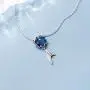Mermaid in Deep Ocean Sterling Silver Necklace for Women Teen Girls Blue Crystal Dolphin Whale Fish Tail Charm Pendant Adjustable Chain 17'' Fashion Sea Jewelry Delicate Souvenir Gift for Daughter