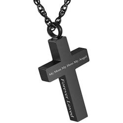 Cremation Jewelry for Ashes Cross Urn Necklaces for Ashes Stainless Steel Memorial Keepsake Jewelry Lord’s Prayer with 22+2''Adjustable Chain Simple Silver Cross Necklace-In Loving Memory&Forever Loved