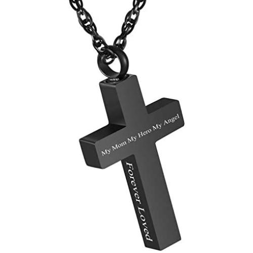 Cremation Jewelry for Ashes Cross Urn Necklaces for Ashes Stainless Steel Memorial Keepsake Jewelry Lord’s Prayer with 22+2''Adjustable Chain Simple Silver Cross Necklace-In Loving Memory&Forever Loved