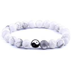 Tattooshe Handmade Bracelet Classic Natural Stone White and Black Yin Yang Taichi Taiji Bagua Beaded Bracelets for Men Women Jewelry Gift