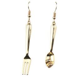 Funny Spoon Fork Asymmetry Dangle Earrings Polishing Gold Plated Cute Drop Earrings for Women Girls