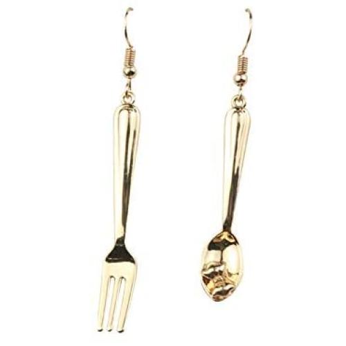 Funny Spoon Fork Asymmetry Dangle Earrings Polishing Gold Plated Cute Drop Earrings for Women Girls