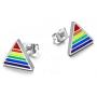 PJ Gay Pride Lesbian Equality Triangle Rainbow Stud Earrings in Stainless Steel