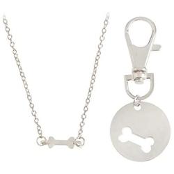 MIXIA 2pcs/Set Dog Bone Charm Necklace Collar Matching Friendship Best Friend Keyring Jewelry Pet Jewelry Dog Lover Gift Set