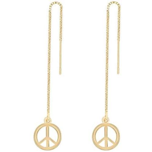 MANZHEN Copper 3 Colors Peace Sign Symbol Threader Drop Earrings
