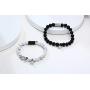 MEALGUET Magnetic Couple Bracelets Personalized White Howlite & Black Agate Matching Beaded Bracelets Distance Relationship Bracelet Custom Name Bead Magnetic Set