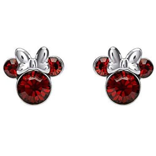 Disney Minnie Mouse Birthstone Jewelry, Silver Plated Crystal Stud Earrings for Women and Girls
