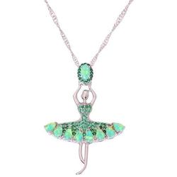 DMOMSA Emerald Green Ballet Girl Pendant Necklace Jewelry Gift, Woman Gift Suitable for Birthday Party Anniversary Valentines Day
