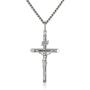 Mens Sterling Silver Crucifix Pendant Necklace with Stainless Steel Chain, 24''
