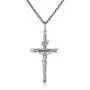 Mens Sterling Silver Crucifix Pendant Necklace with Stainless Steel Chain, 24''