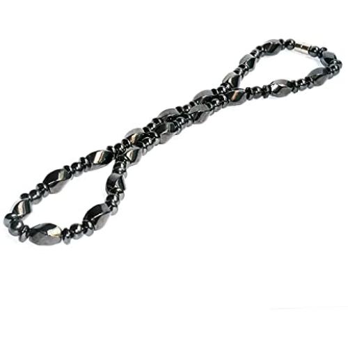 Twist Hematite Choker Necklace,Magnetic Therapy Stone Beads Jewelry for Men (Black-45cm)