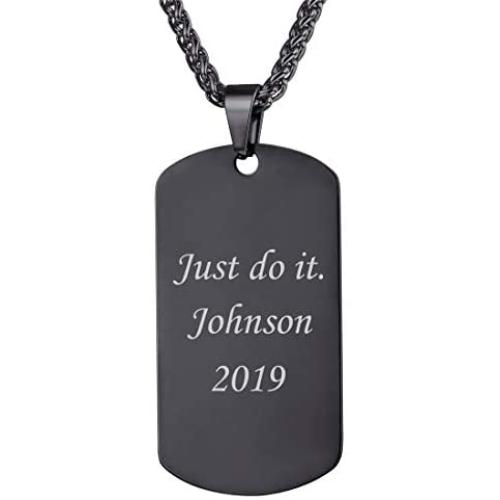 U7 Personalized Dog Tags Necklace with Chain Stainless Steel Text/Image Print Photo Custom Engraving Pendant, Gift for Men Women(Tag/Round/Heart)