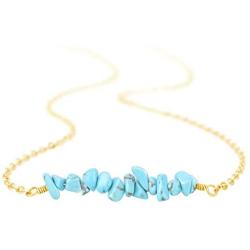 PearlyPearls 18k Gold Chain Choker Dainty Turquoise Beads Bar Necklace for Women Handmade Genstone Jewelry for Mothers Day
